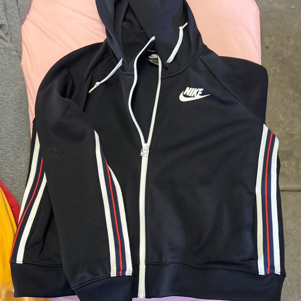 Nike Black Hoodie with Red and White Stripes